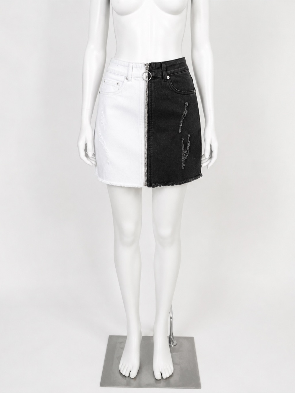 Dance & Marvel Two-Tone Black and White Denim Mini Skirt